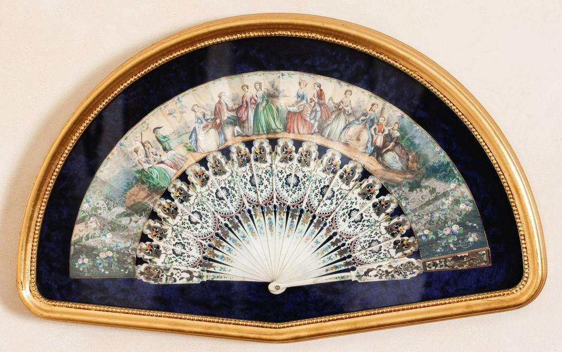 (19th c) FRENCH FAN PRESENTED in a SHADOW BOX (1 of 9)