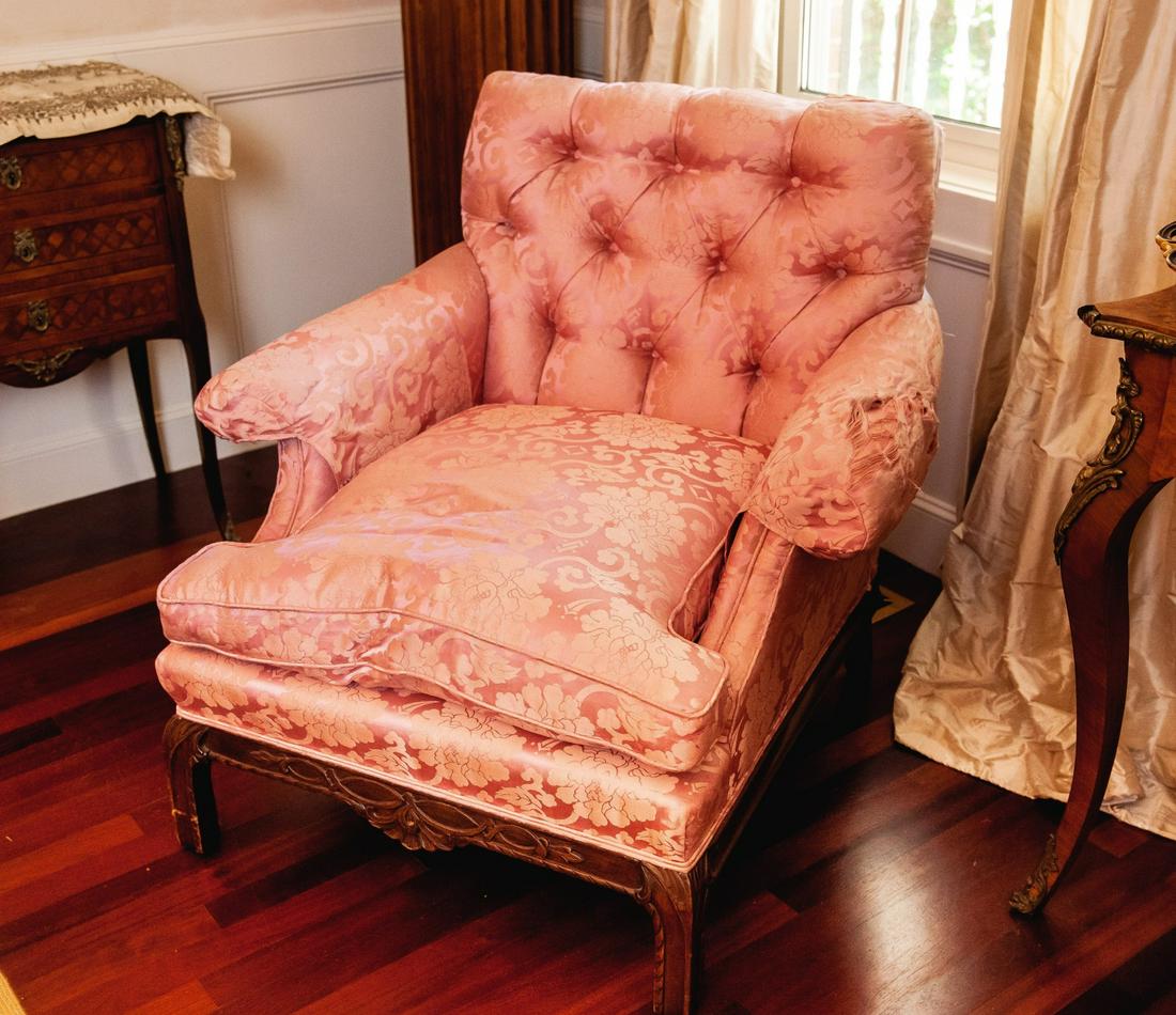 CHIPPENDALE INFLUENCED MAHOGANY LOLLING CHAIR (1 of 8)