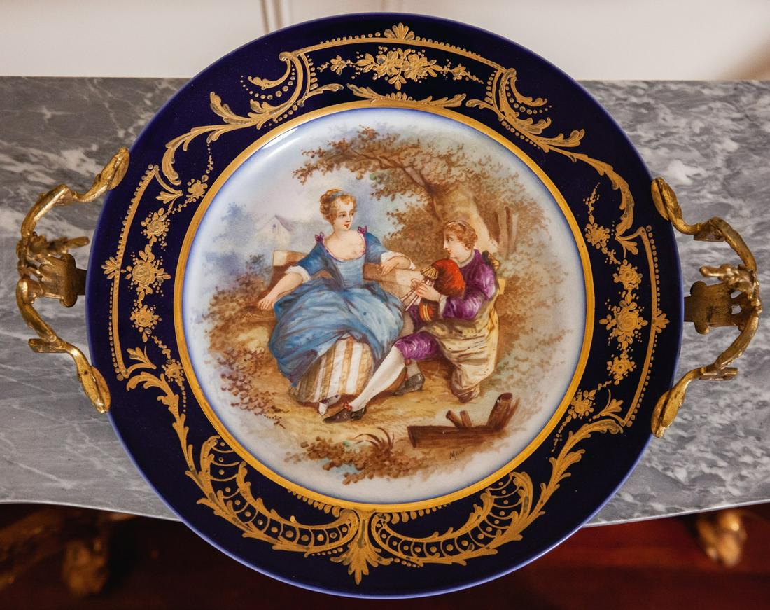SEVRES PORCELAIN CHARGER with ORMOLU MOUNTED BASE (1 of 5)