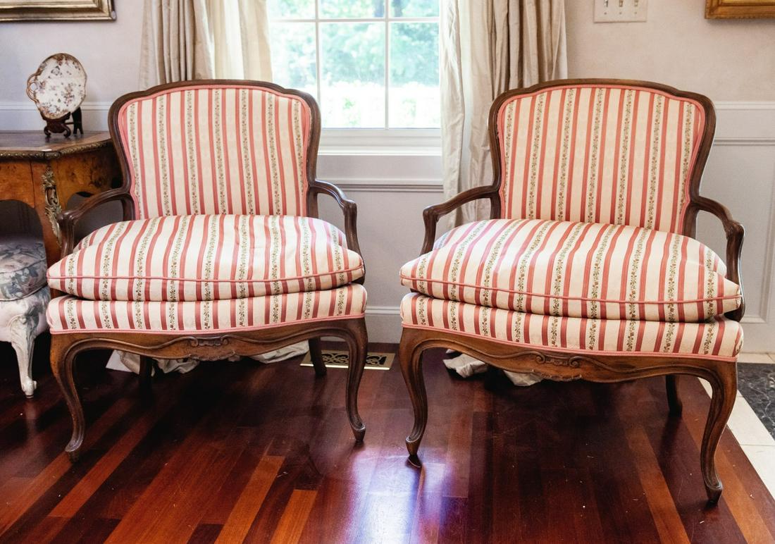 (19th c) PAIR OF FRENCH OPEN-ARM BERGERE CHAIRS (1 of 5)