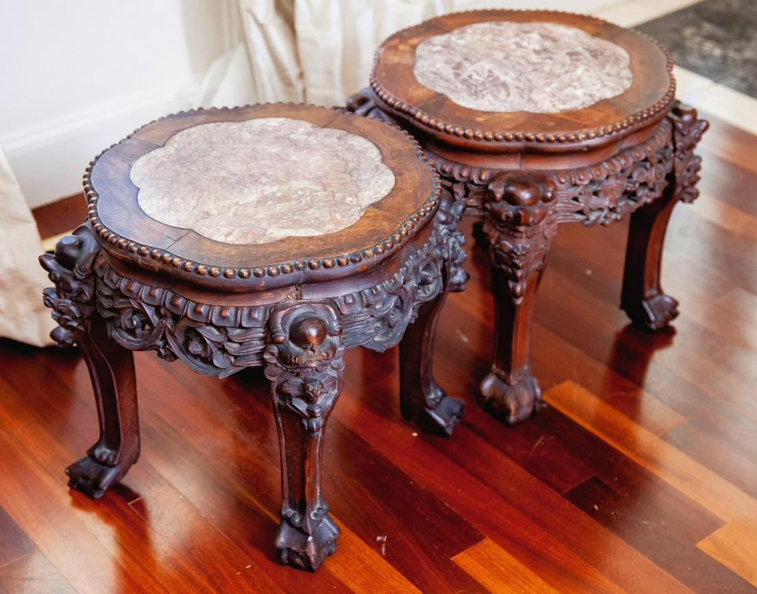 PAIR of CARVED and PIERCED CHINESE PLANT STANDS (1 of 11)
