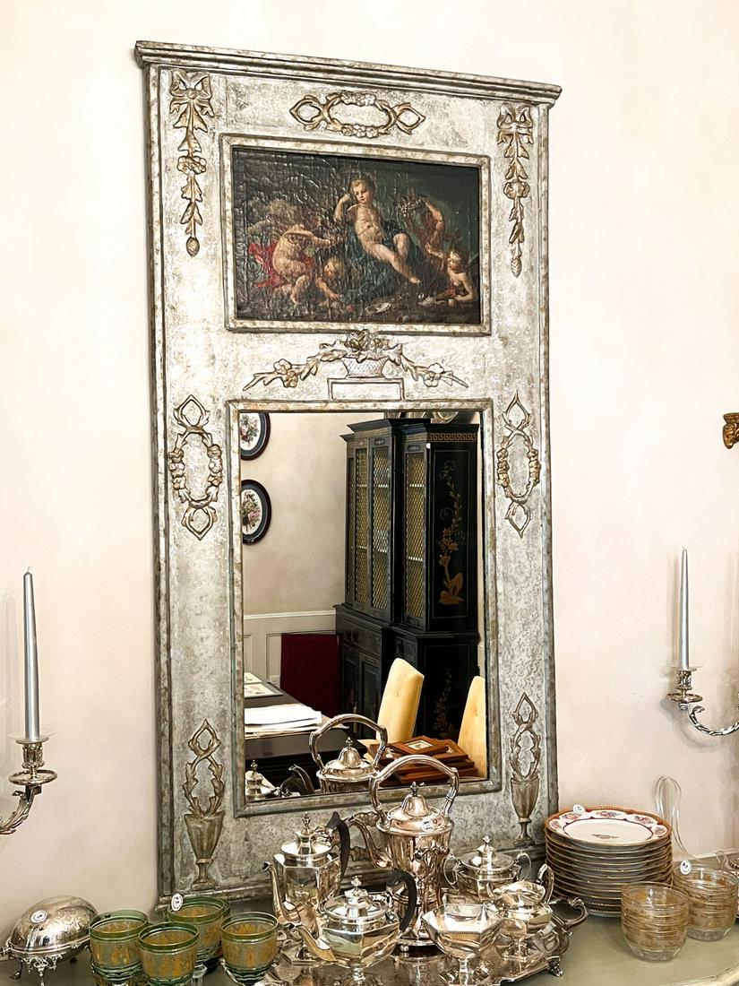 TRUMEAU MIRROR with 19th c ITALIAIN SCHOOL TABLET (1 of 3)
