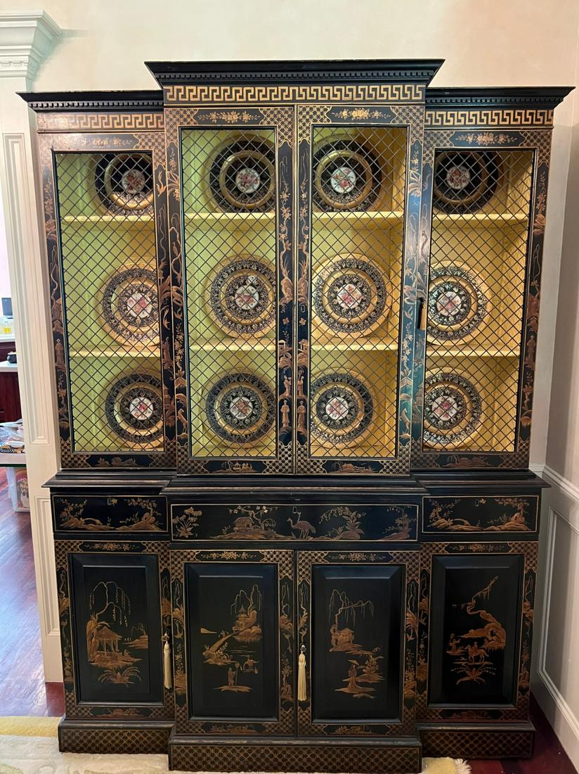 CHINOISERIE FAUX LACQUER ENGLISH BOOKCASE CABINET (1 of 15)