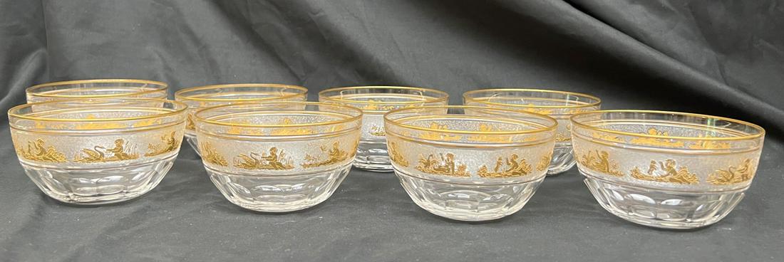 (8) CRYSTAL BOWLS BANDED with GILT CHERUBS (1 of 5)