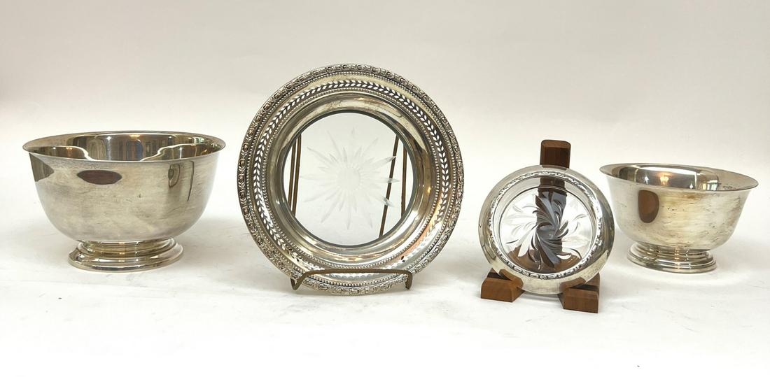 (2) STERLING SILVER BOWLS & (2) COASTERS (1 of 6)
