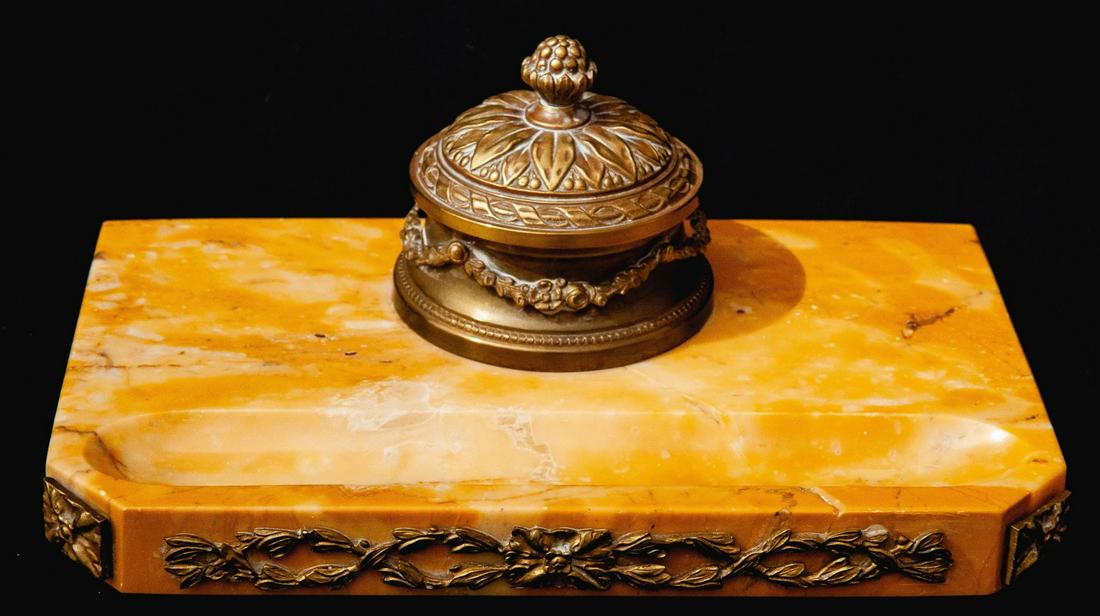 FRENCH MARBLE INK STAND with ORMOLU MOUNTS (1 of 7)