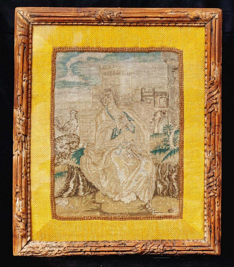(18th c) PETIT POINT EMBROIDERY OF ROBED FIGURE (1 of 5)