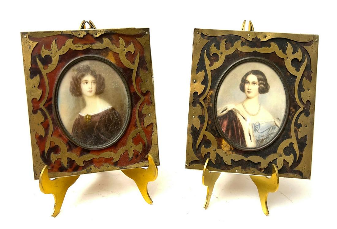 (2) FRENCH PORTRAIT MINIATURES in BOUILLE FRAMES (1 of 6)