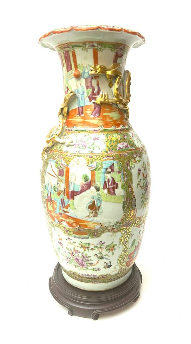 ROSE MEDALLION VASE WRAPPED with DRAGONS: 18 x 8 inches. Wear to gildingTemp No 227