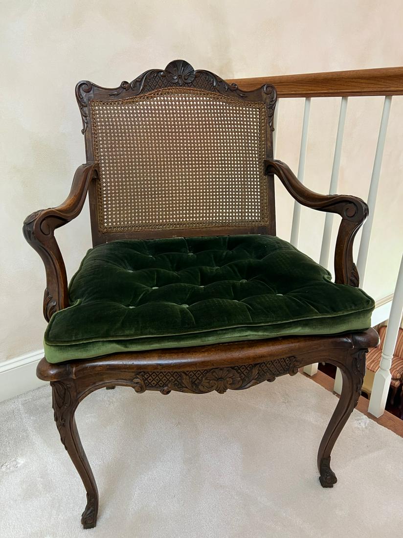 FINELY CARVED CANE BACK MAHOGANY ARMCHAIR (1 of 15)