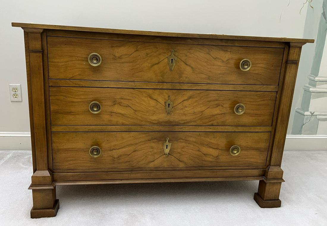 BAKER FURNITURE PECAN WOOD (3) DRAWER CHEST (1 of 8)