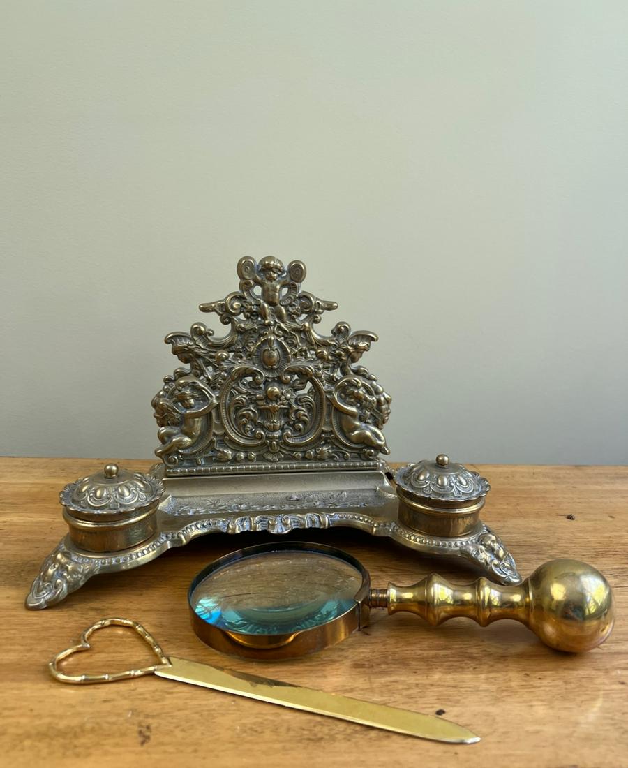 BRASS PEN STAND with LETTER HOLDER etc. (1 of 12)