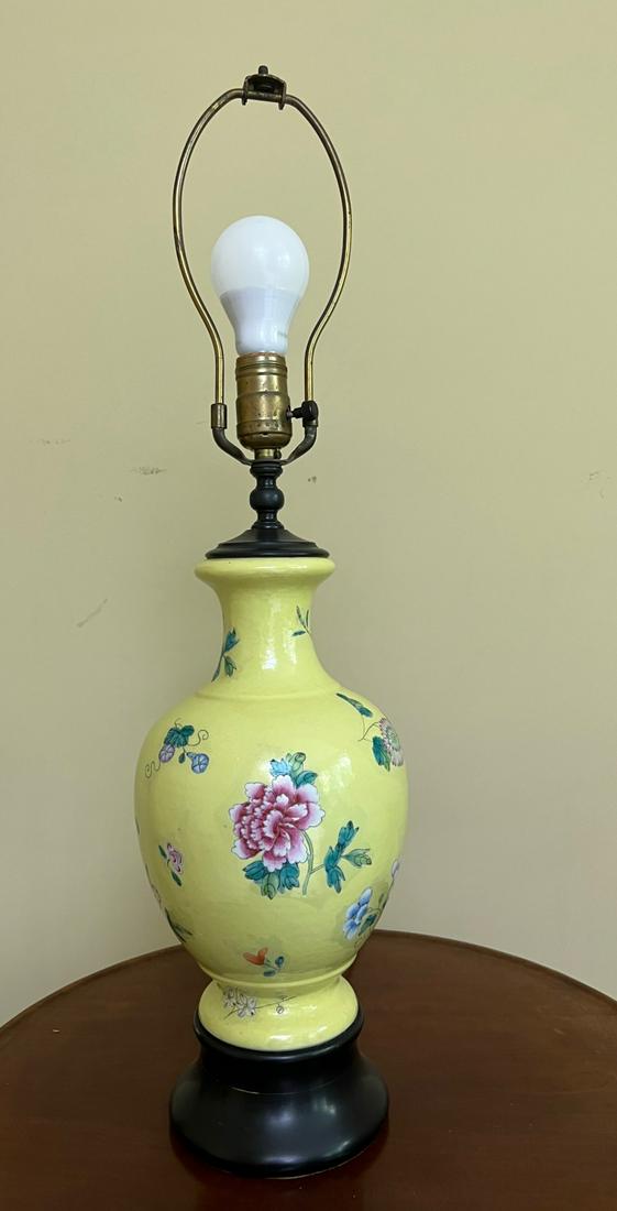 ASIAN PORCELAIN VASE INCORPORATED INTO A LAMP: 26 inches (to top of harp)Temp No 271