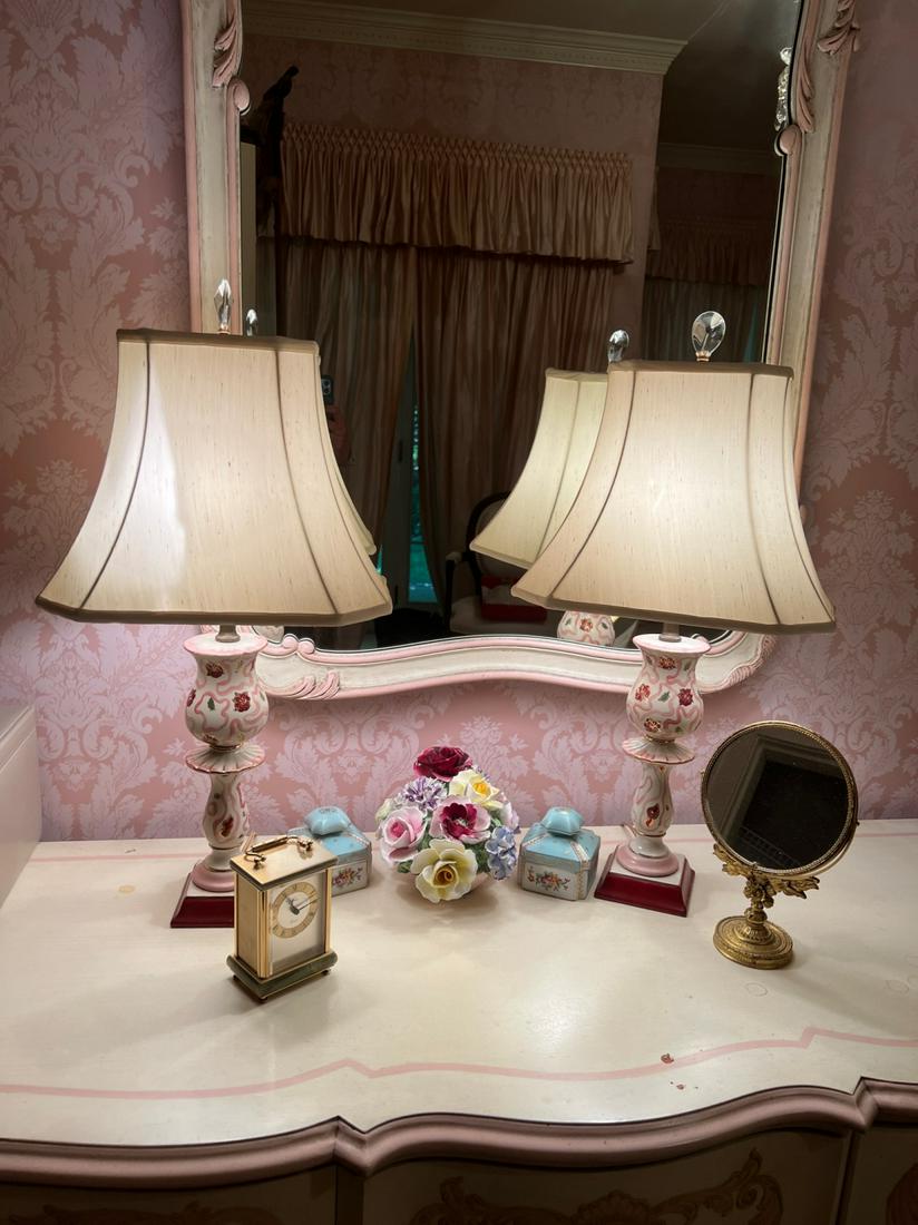 PAIR OF CERAMIC TABLE LAMPS, CARRIAGE CLOCK etc. (1 of 11)