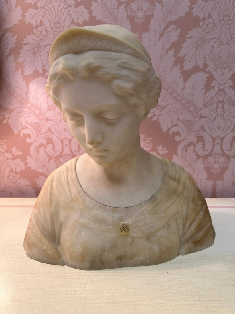 ALABASTER BUST OF A YOUNG WOMAN: 12 ½ x 12 x 6 inchesTemp No 290