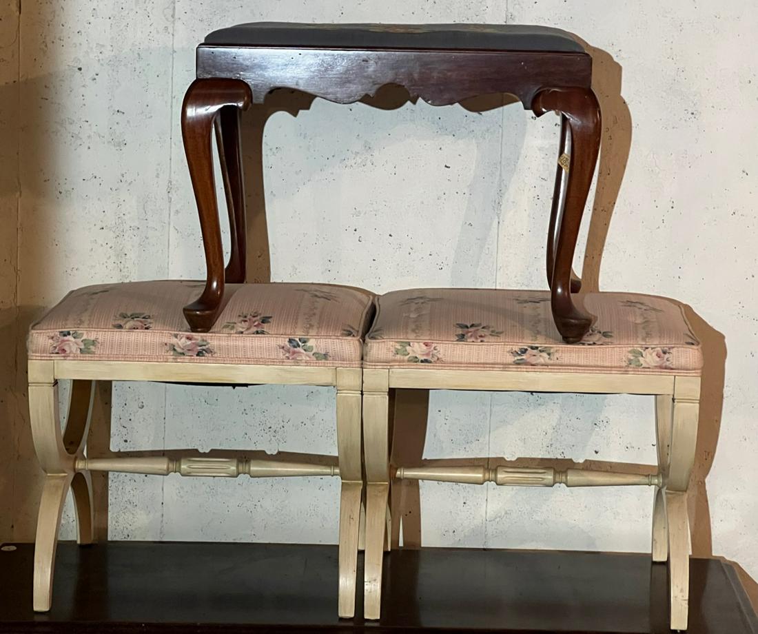 (2) UPHOLSTERED VANITY STOOLS & A THIRD (1 of 9)
