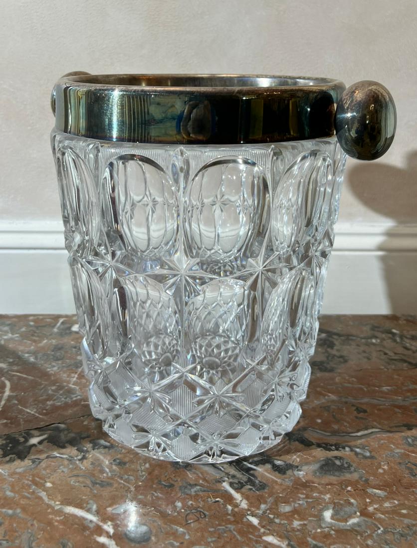 CRYSTAL CHAMPAGNE BUCKET with SILVER PLATE RIM (1 of 4)