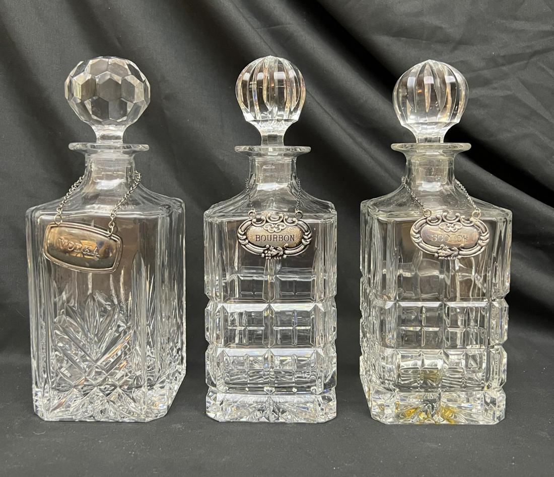(3) CRYSTAL DECANTERS with STERLING TAGS (1 of 6)