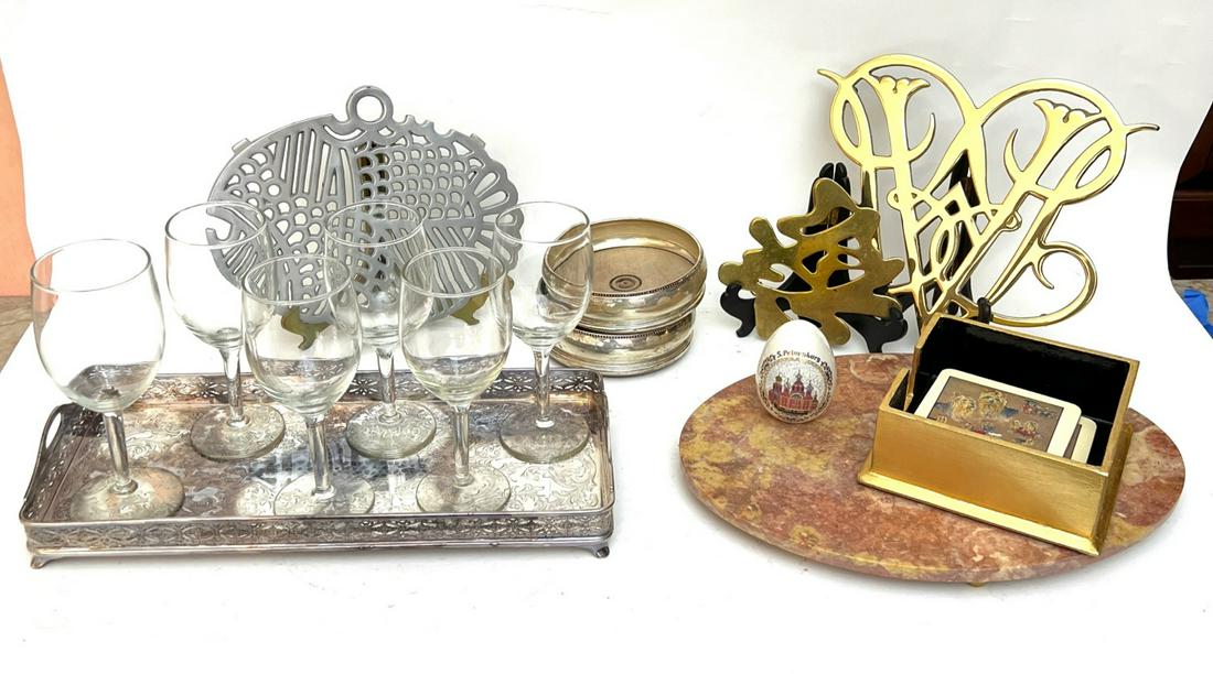 MARBLE & PLATED TRAYS, COASTERS ETC.: 14 x 9 ½ inches (and under)Temp No 454