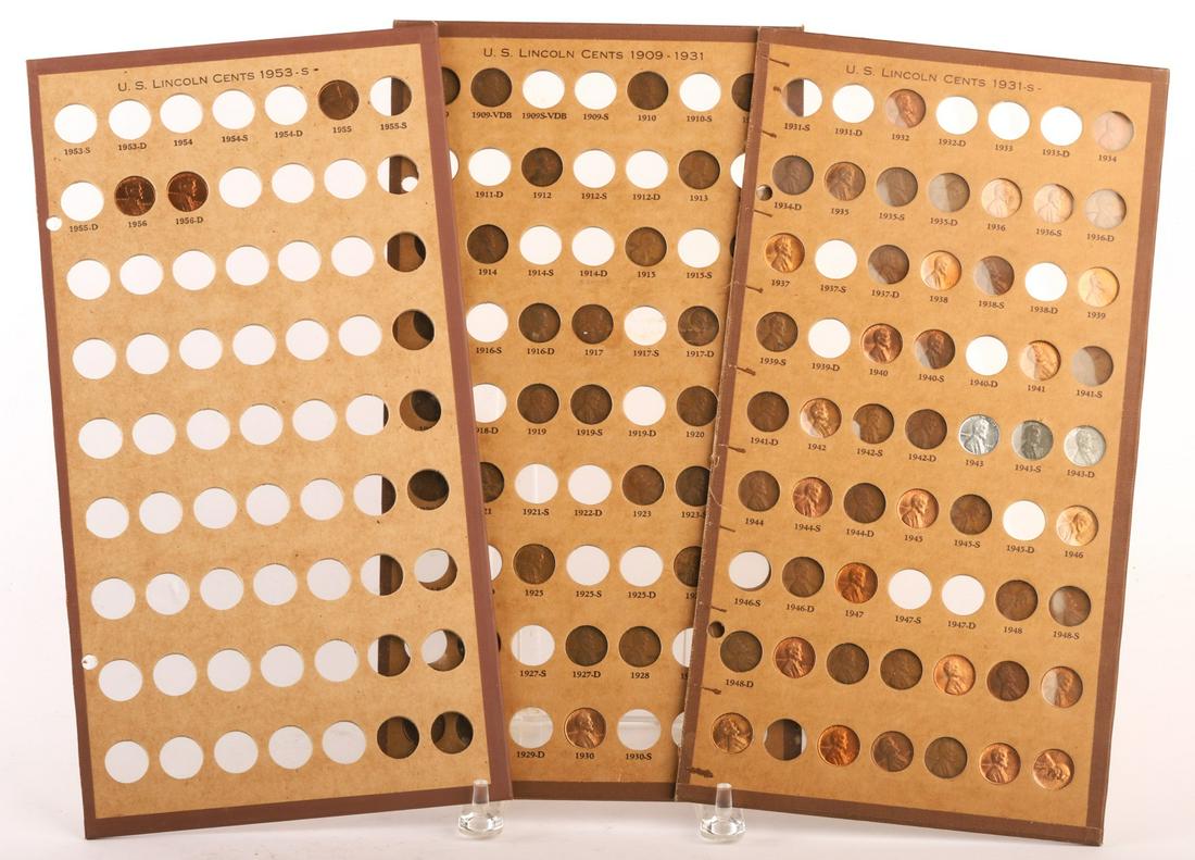 (3) PAGES OF LINCOLN CENTS 1909-1956: Varying degrees of circulation Condition: See photographsTemp No 8582