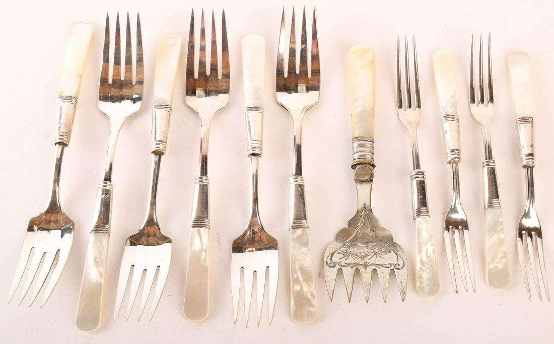 SET OF FORKS with STERLING and ABALONE HANDLES (1 of 8)