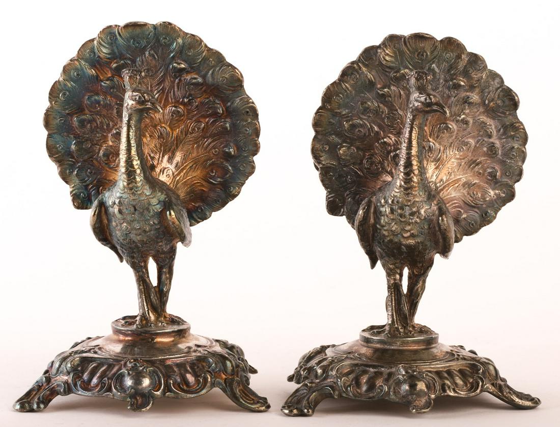 2 SILVER PLATED PEACOCK-FROM PLACE SETTING HOLDERS: Signed W.M.F.B. (WURTTEMBERGISCHE METALLWARENFABRIK). 4".Temp No 8119