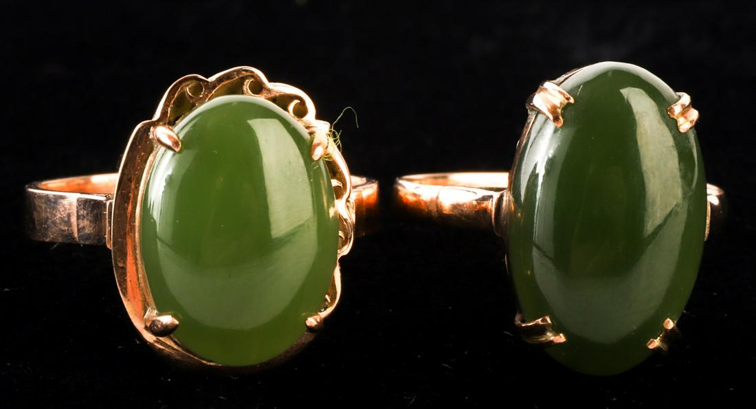 (2) 18k GOLD RINGS set with CABOCHON CUT JADE (1 of 10)