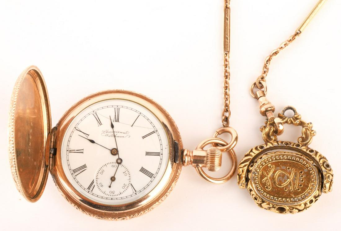 AMERICAN WALTHAM GOLD FILLED POCKET WATCH & CHAIN (1 of 15)