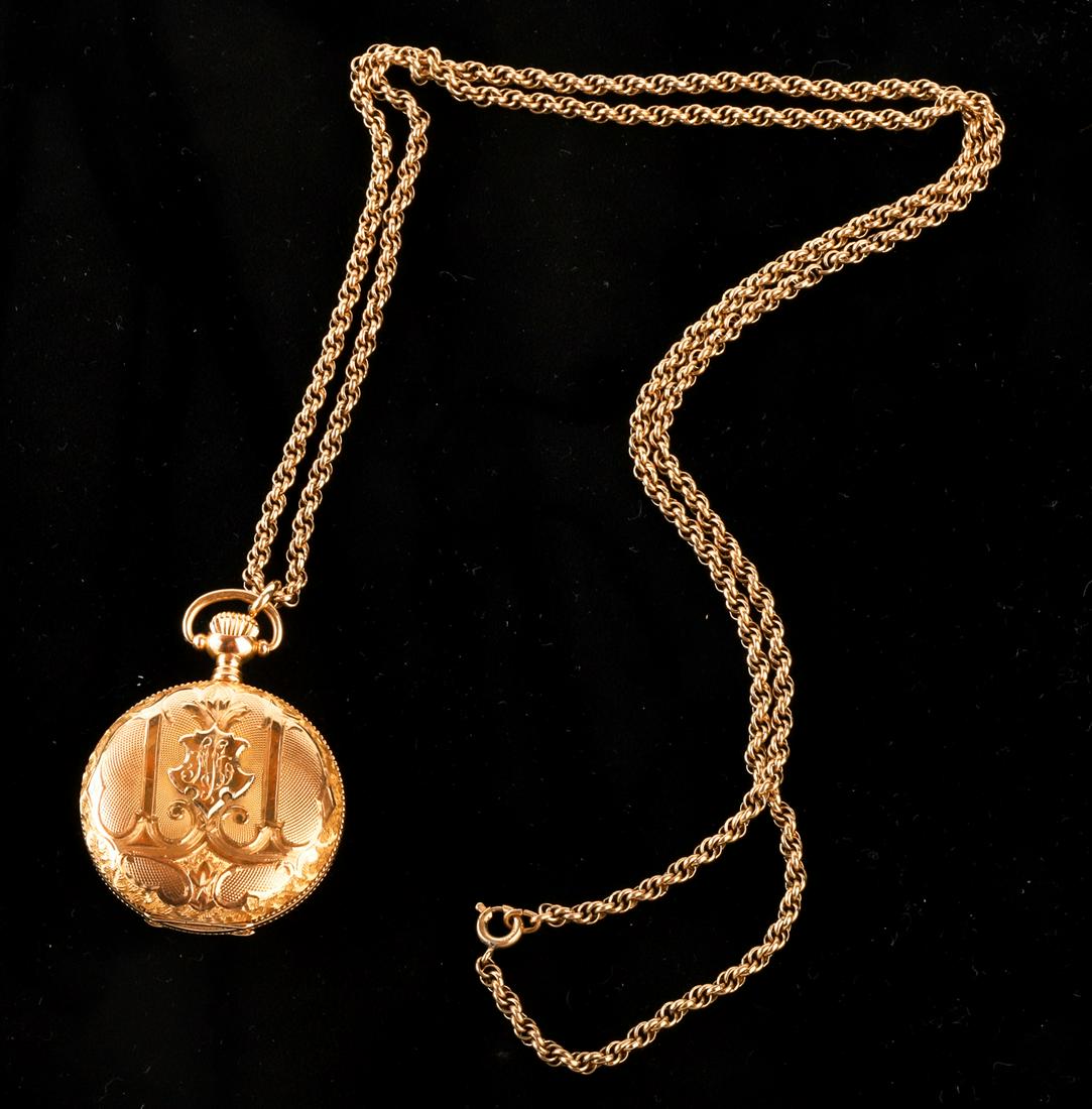 WALTHAM LADY'S 14k GF PENDANT WATCH & 12k GF CHAIN (1 of 9)