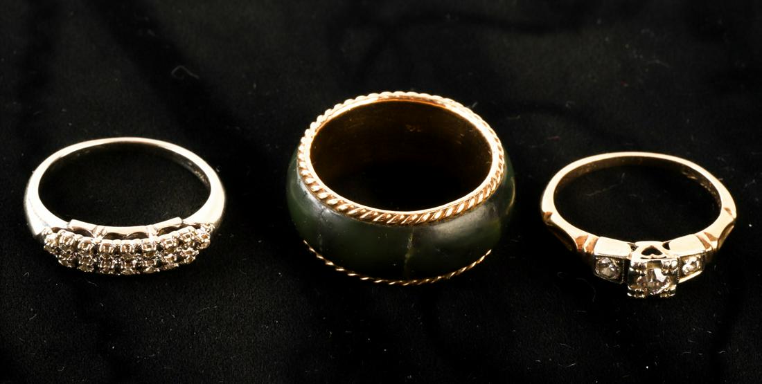 (3) 14k MELEE DIAMOND & MALACHITE RINGS (1 of 12)