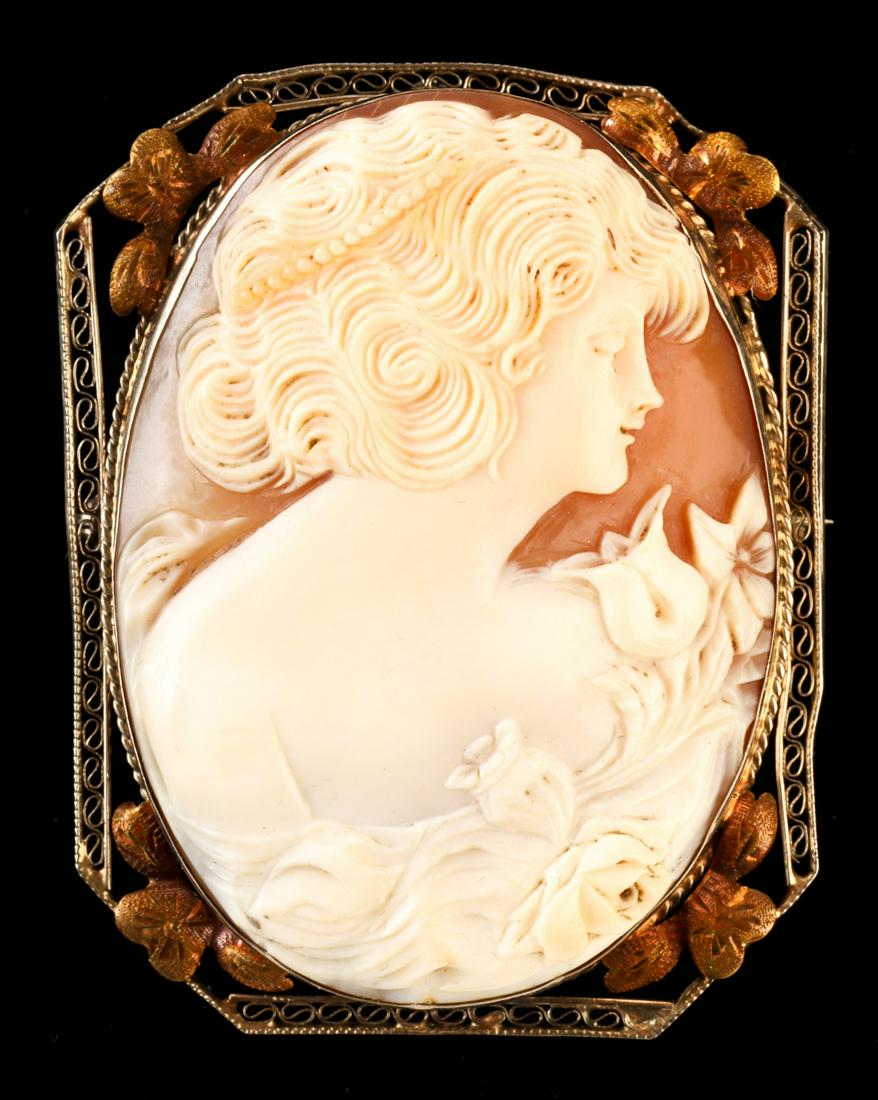 14k GOLD SHELL CAMEO BROOCH (1 of 9)