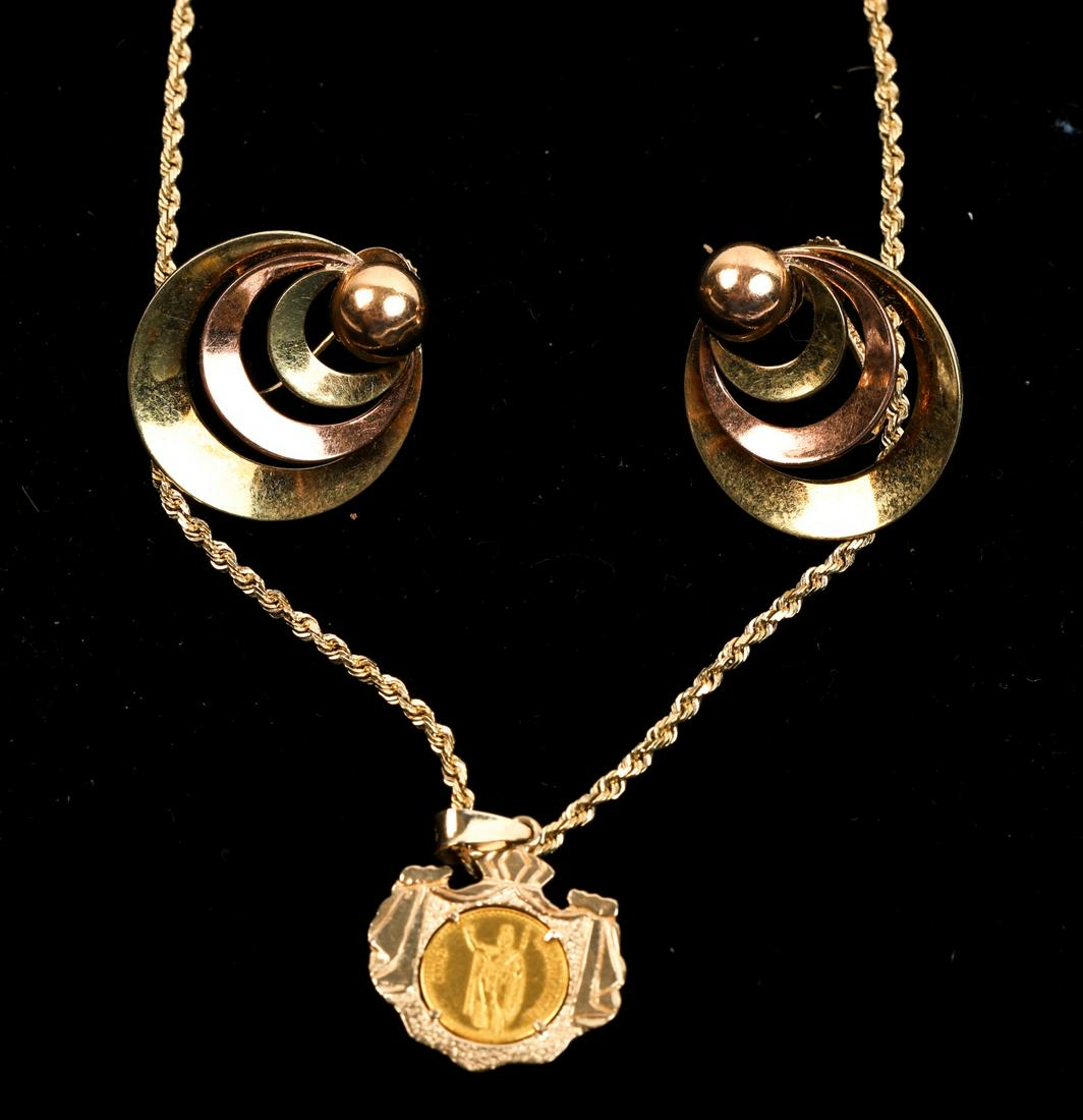 PAIR OF 14k GOLD SCREW BACK EARRINGS & NECKLACE (1 of 7)