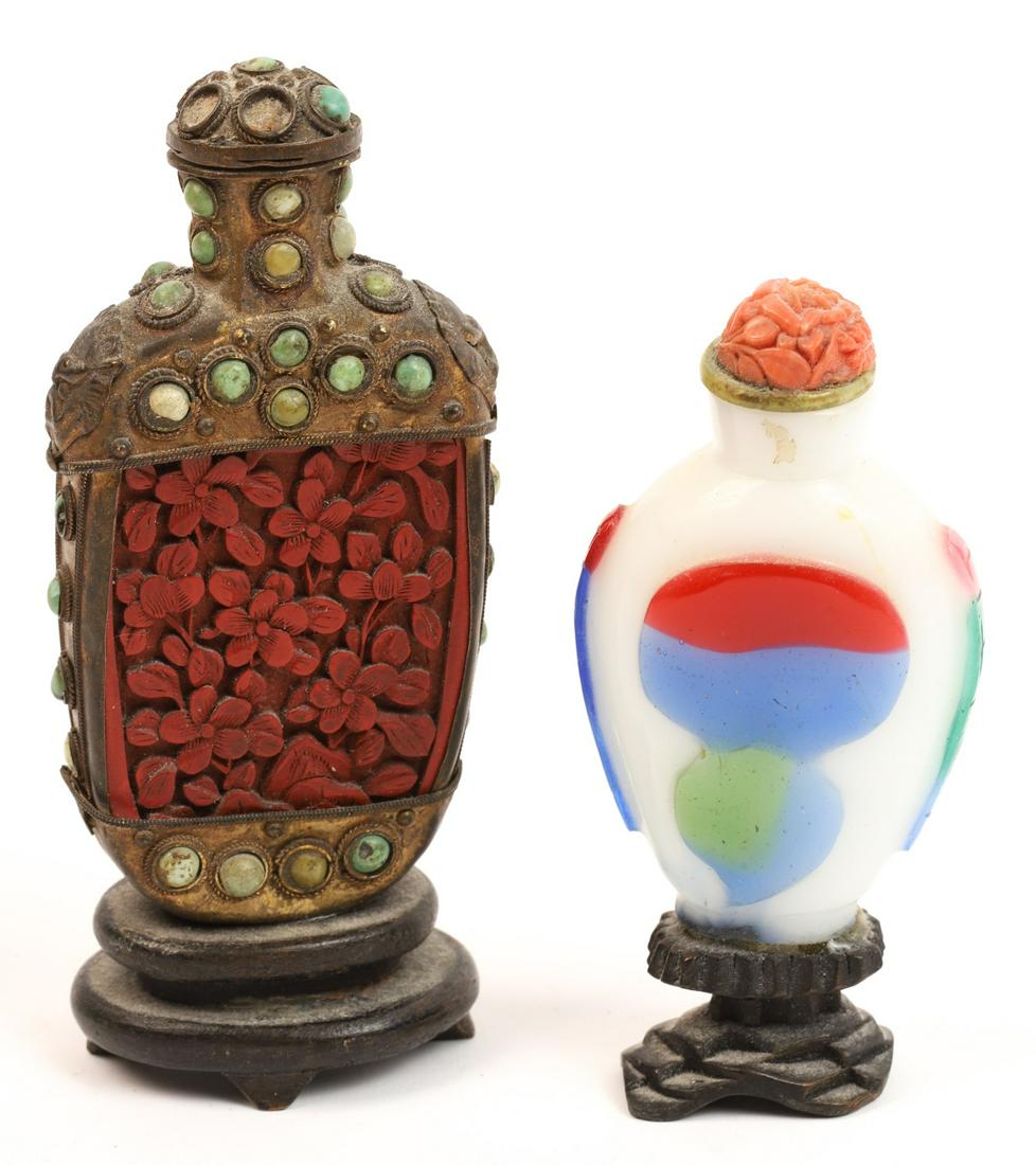 (2) ASIAN CINNABAR & CAMEO GLASS SNUFF BOTTLES (1 of 12)