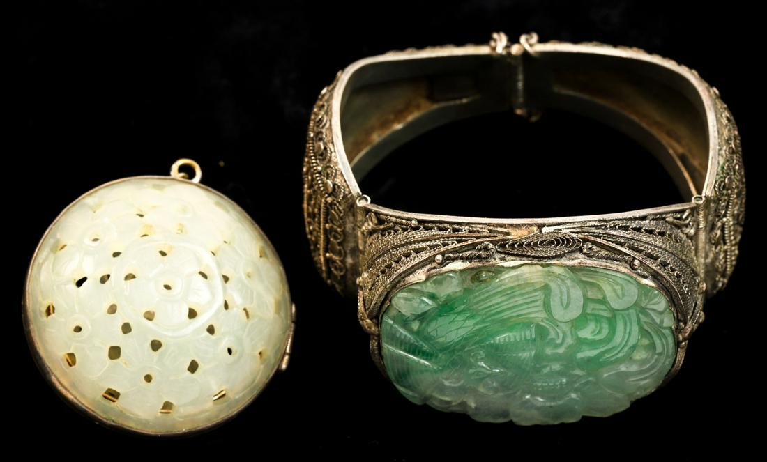 JADE SET SILVER FILIGREE BRACELET and JADE BOX (1 of 8)