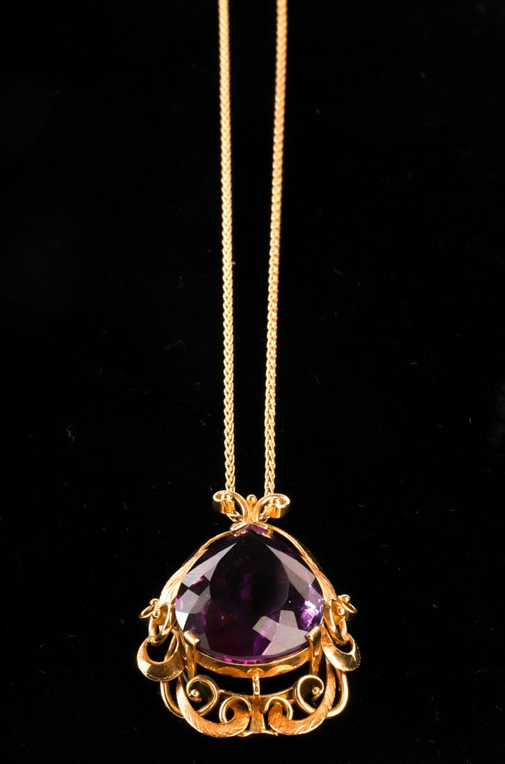 22k GOLD and AMETHYST PENDANT & 14K GOLD CHAIN (1 of 7)