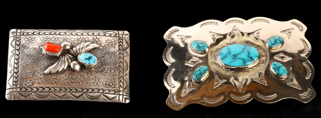 (2) NAVAJO SILVER BELT BUCKELS (1 of 10)