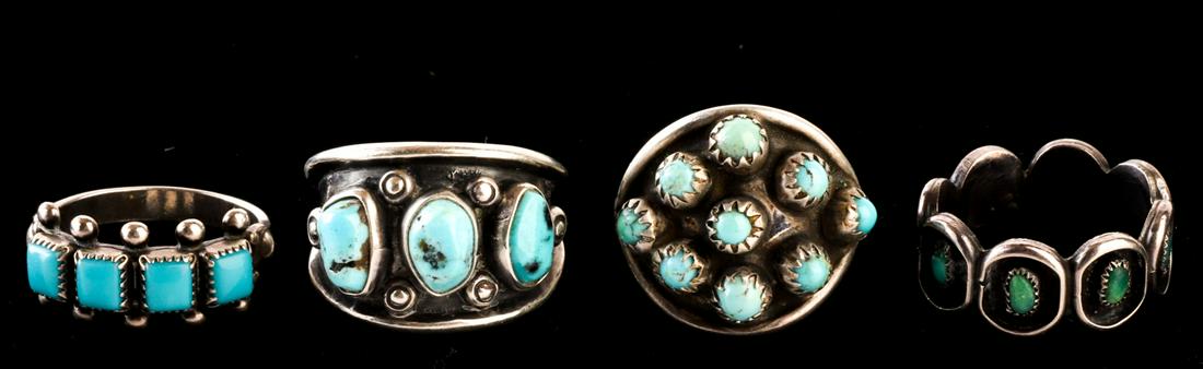 (4) NAVAJO SILVER RINGS SET with TURQUOISE (1 of 13)