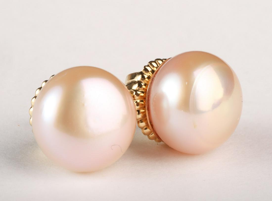 BAKSA 14k GOLD FRESHWATER BUTTON PEARL EARRINGS (1 of 4)