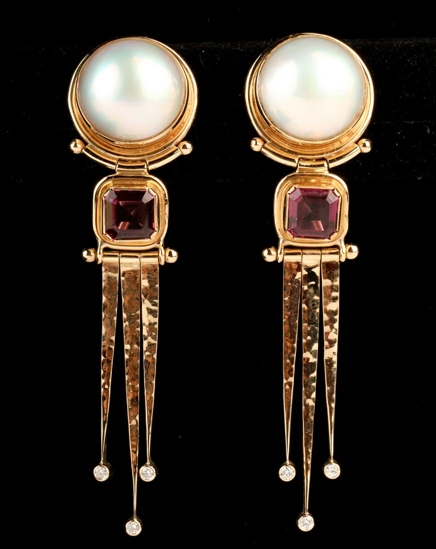 BAKSA 14k GOLD MABE PEARL GARNET & DIAMOND EARRING (1 of 5)