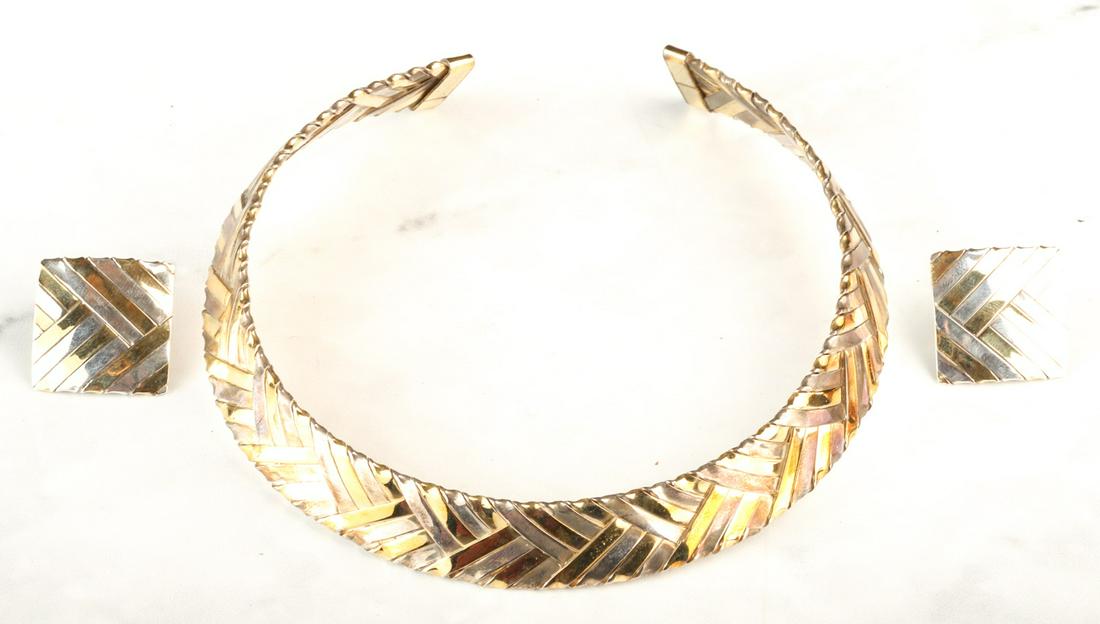 WOVEN 18k GOLD & STERLING SILVER COLLAR & EARRINGS (1 of 9)