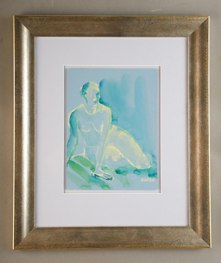 TERESA BAKSA (b. 1957): "Blue-Green Venus in Repose" watercolor and pastel 11 3/4 x 8 3/4 inches (not including frame). signed. custom framed. Teresa Baksa: Graduate of Harvard University Extension School, A.L.B. cum laude, 