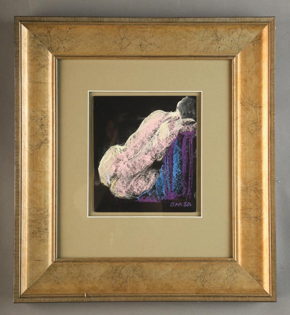 TERESA BAKSA (b. 1957): "Margaret in Sitting Pose" pastel on board 7 1/2 x 6 1/2 inches (not including frame). signed. custom framed. Teresa Baksa: Graduate of Harvard University Extension School, A.L.B. cum laude, 1989, Cam