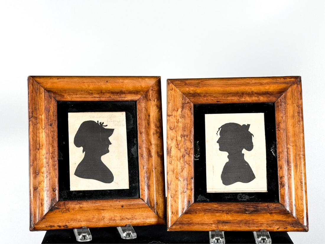 (2) EARLY 19th C HOLLOW CUT SILHOUETTE PORTRAITS (1 of 9)