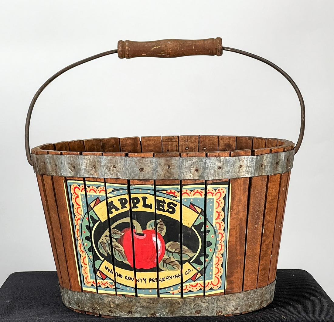 SWING HANDLE APPLE BASKET w HAND PAINTED LABEL (1 of 5)