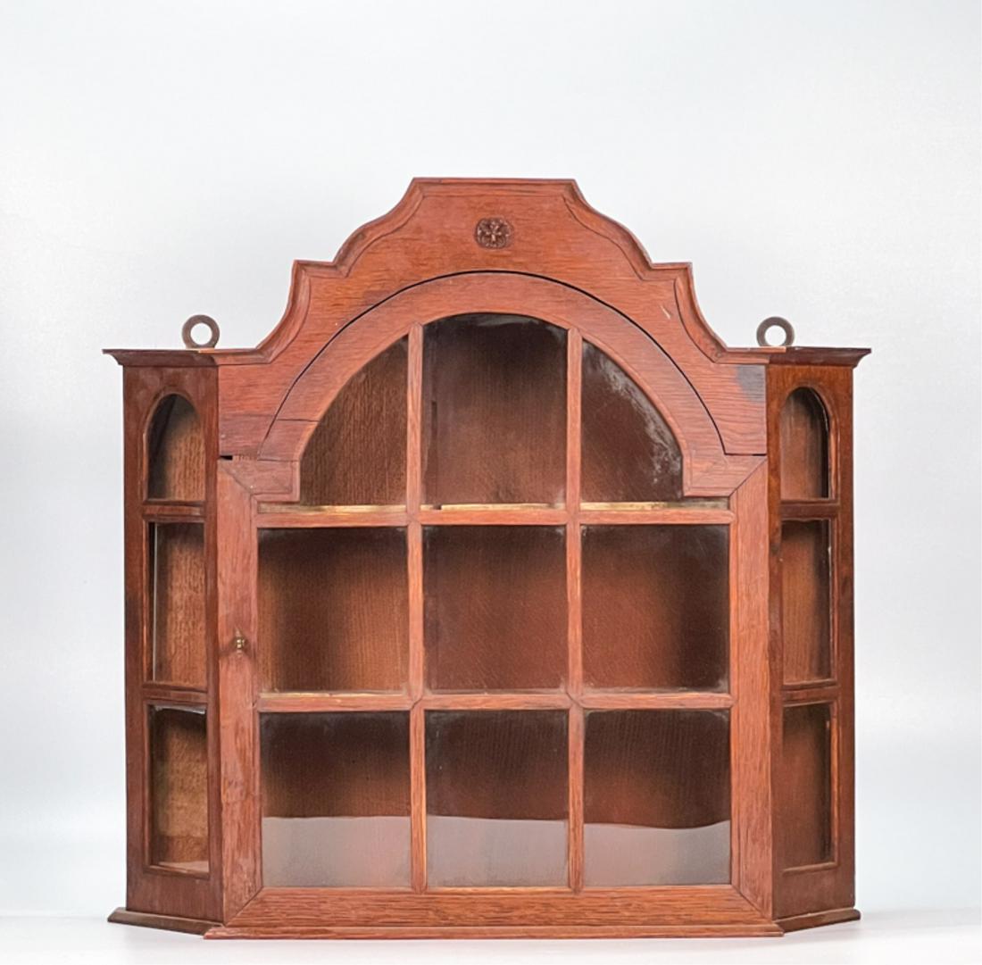 (19thc) HANGING OAK CABINET w GLASS PANELS (1 of 12)
