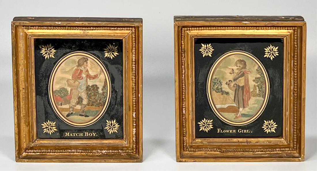 PR (18th C) "MATCH BOY & FLOWER GIRL" EMBROIDERIES (1 of 13)