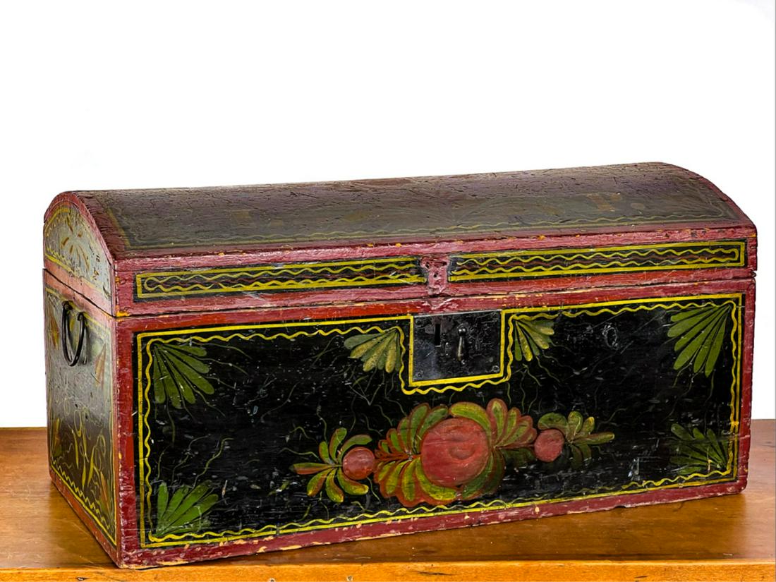 19th CENTURY FOLK ART PAINTED DOME TOP TRUNK (1 of 19)