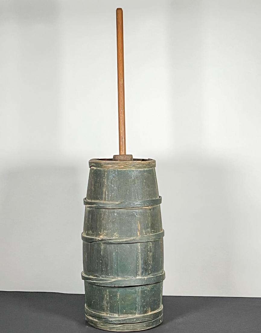 GREEN PAINTED BUTTER CHURN w FINGER LAP SUPPORTS (1 of 12)
