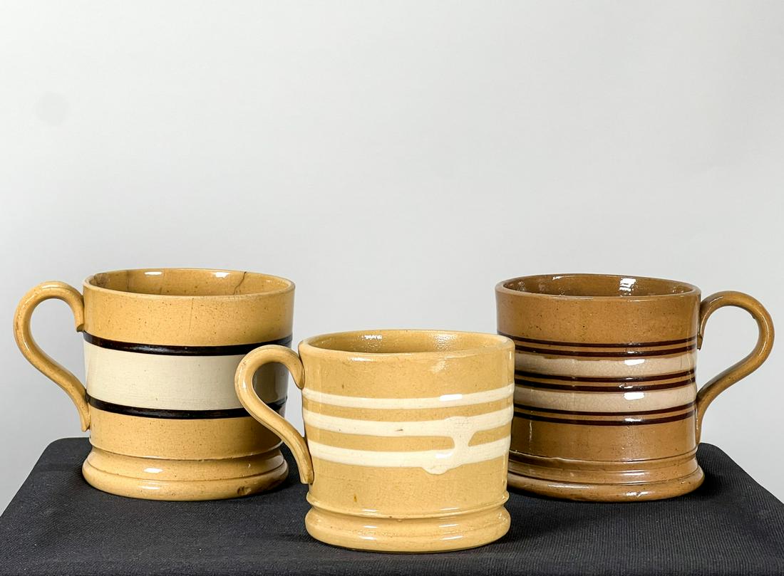 (3) YELLOW WARE MUGS with BANDED DECORATION (1 of 12)