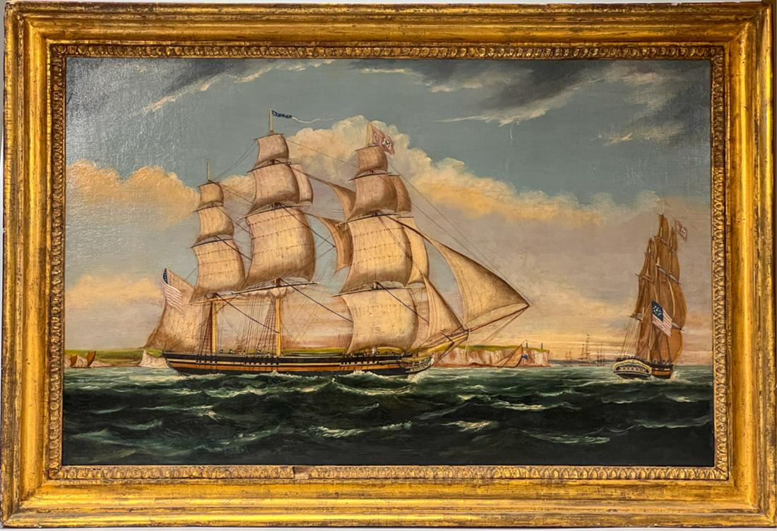 (19thC) U.S. SHIP "TONTINE" MARINE PAINTING (1 of 20)